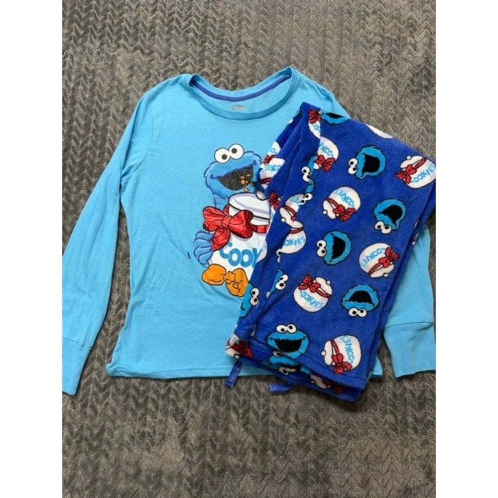 Sesame Street Cookie Monster Pajama Set Fleece Pants Long Sleeve Top 2XL 0580